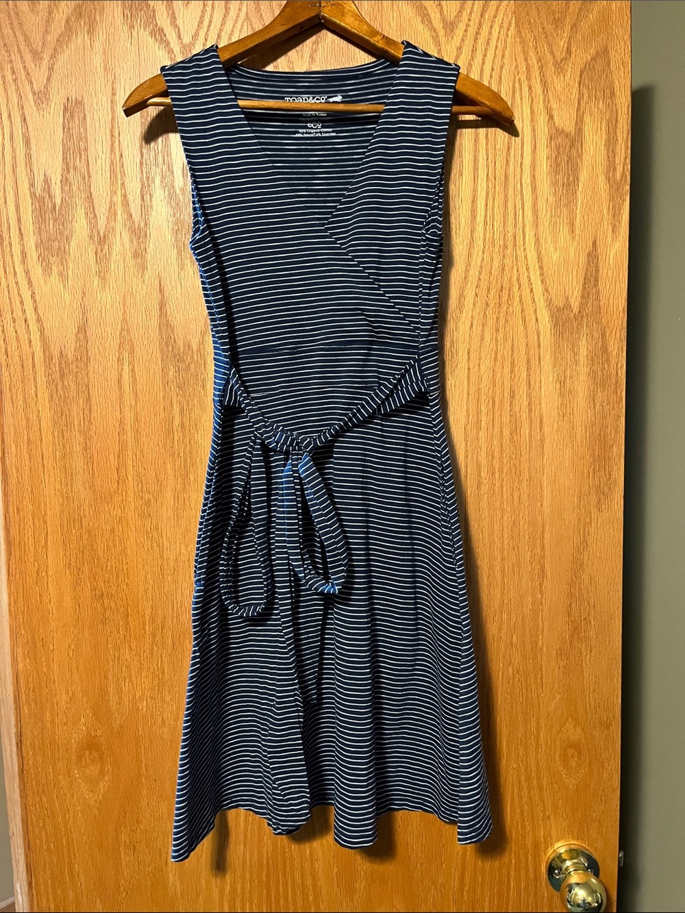 Toad&Co Navy and White Striped Tie-Waist Midi Dress